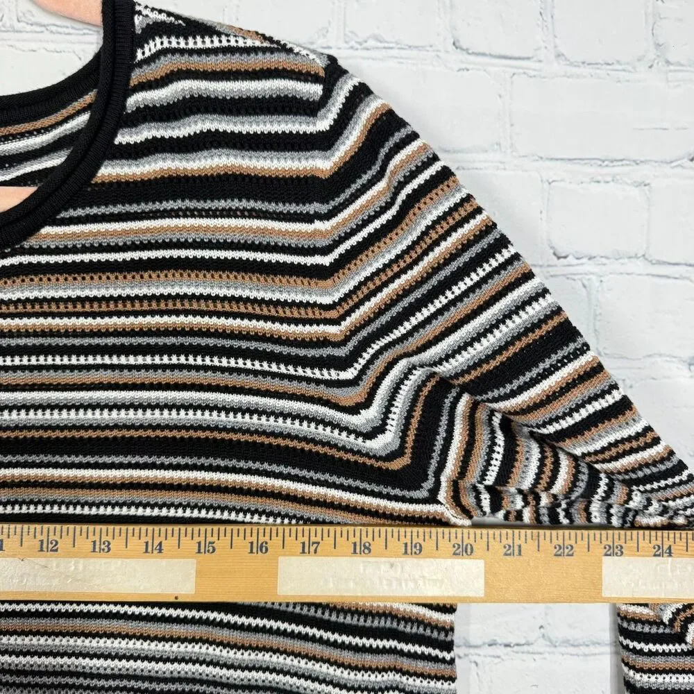 Jones New York Sweater Top Women Large Striped Knit Crochet Ballon Sleeve Y2K - Picture 3 of 8